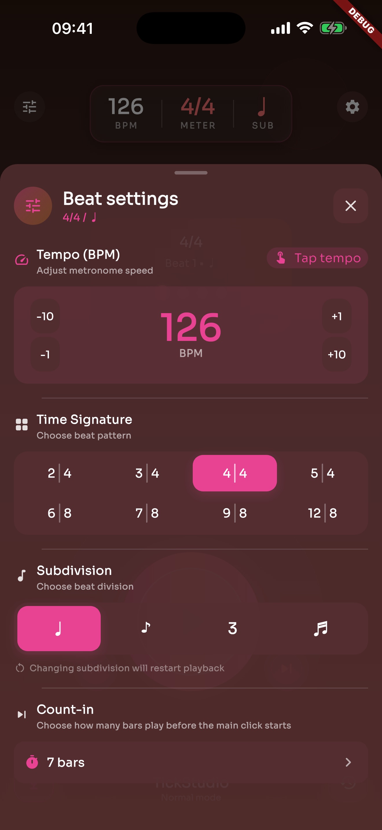 TickStudio tempo and meter controls