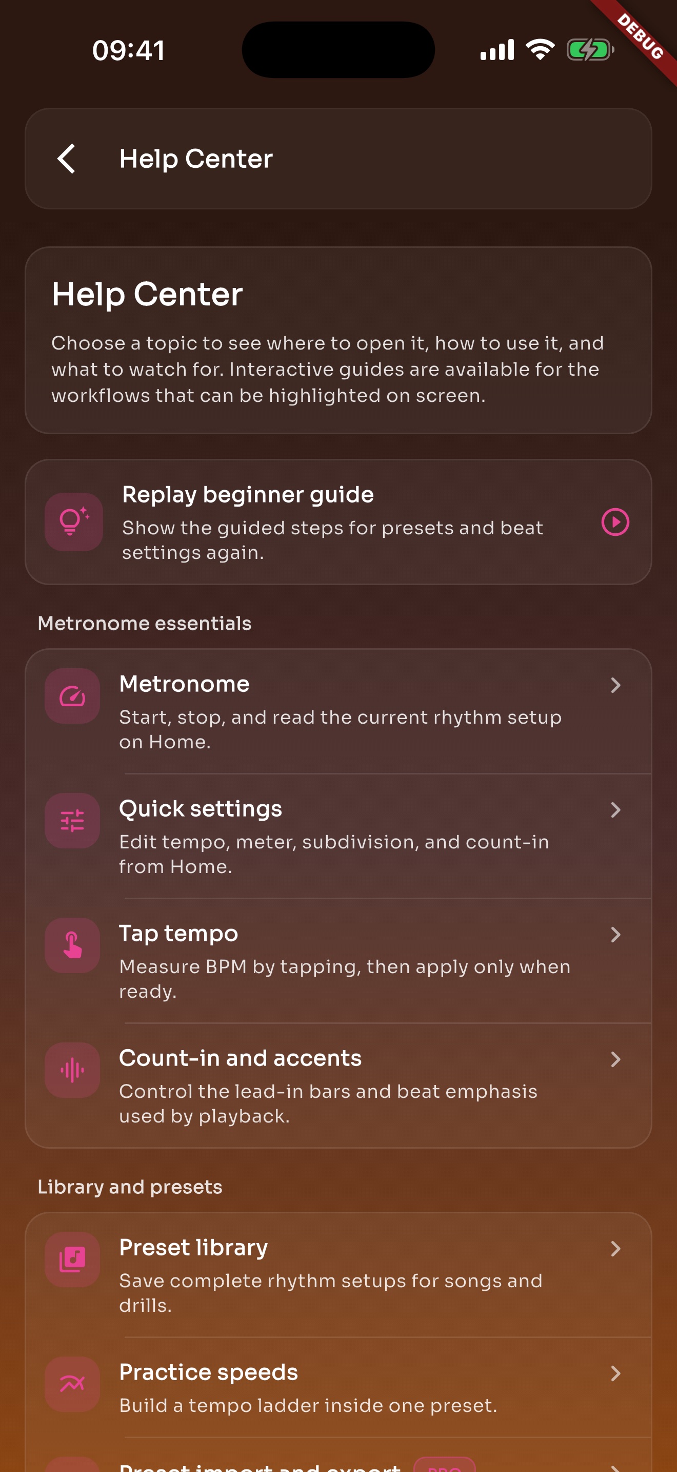 TickStudio help center screen with built-in practice guides