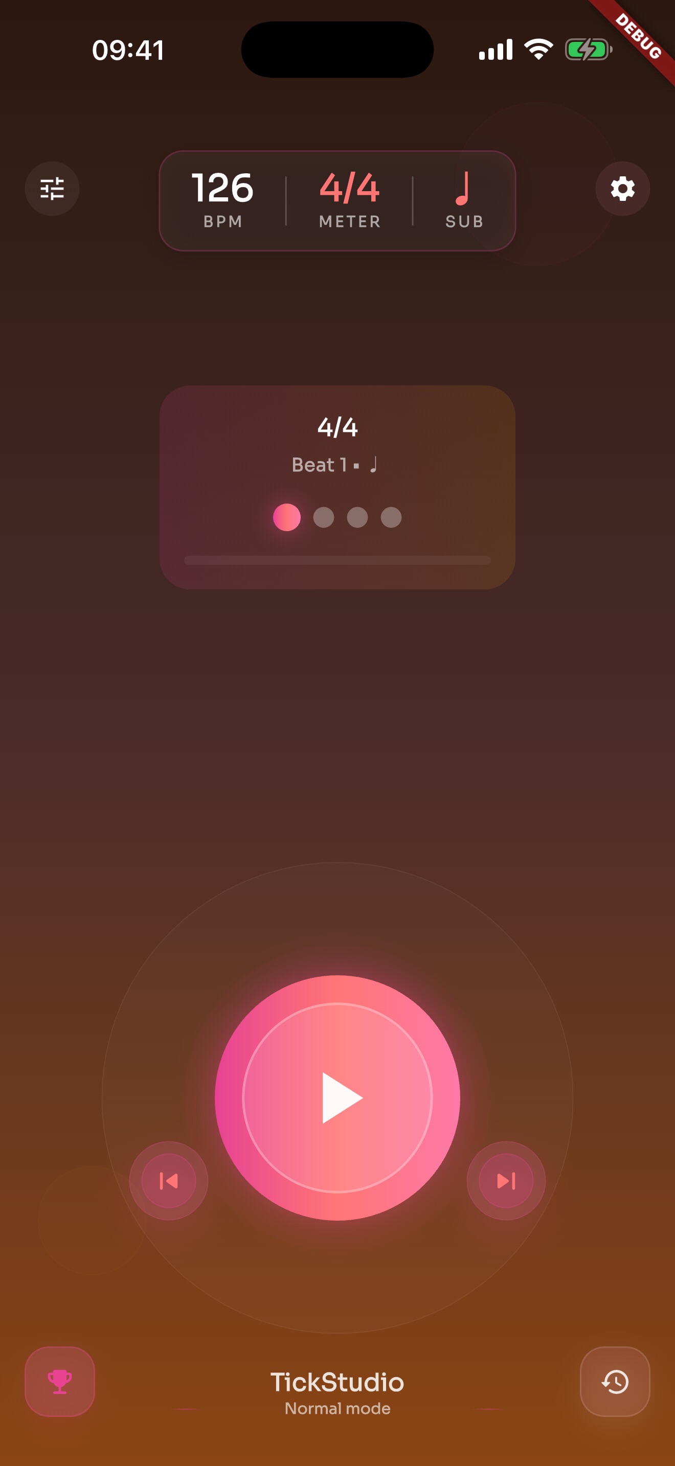 TickStudio metronome tempo screen